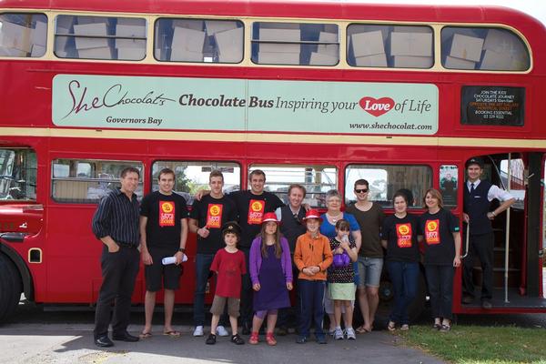 Chocolate Bus delivers presents with Rebuild Christchurch Foundation Project Christmas